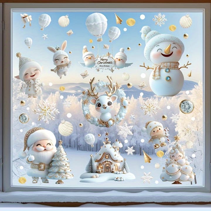 White and Gold Christmas Window Clings