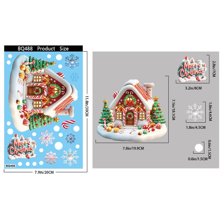 Christmas Static Cling Window Decorations, Gingerbread house