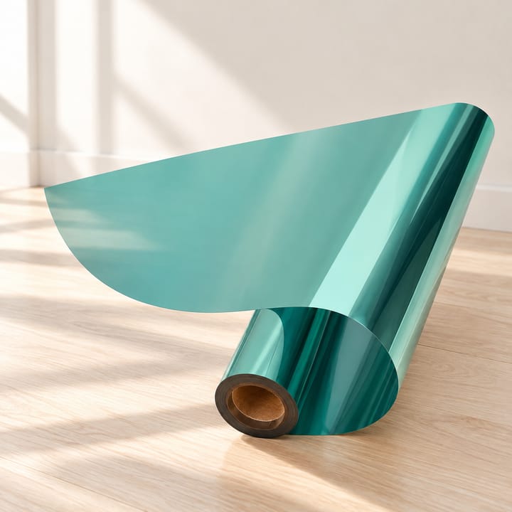 Teal mirror film on a modern house, with the view from inside