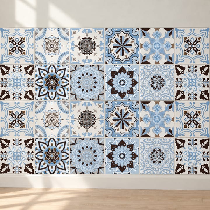 Geometric and Floral Peel and Stick Tile Stickers, Blue and white floral