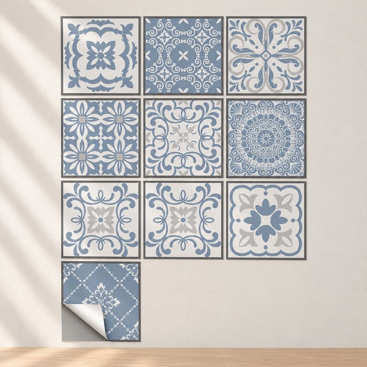 Medallion Mix Peel and Stick Tile Sticker, Blue and gray medallion mix