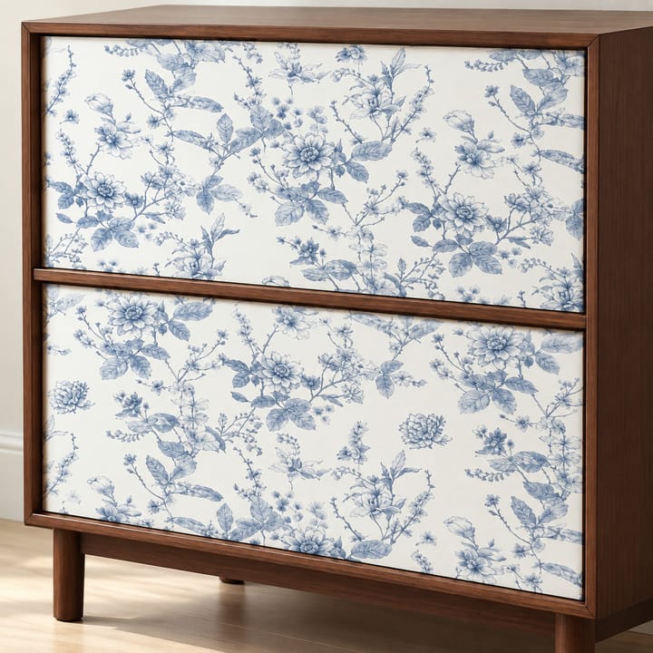 Vintage Blue Floral Vinyl Wallpaper