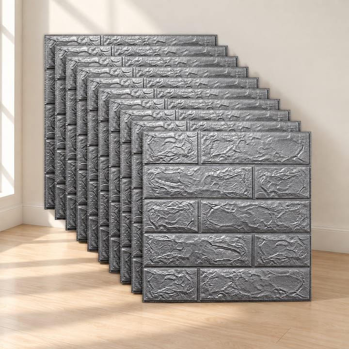 Peel and Stick 3D Foam Wall Panels, Silver gray brick