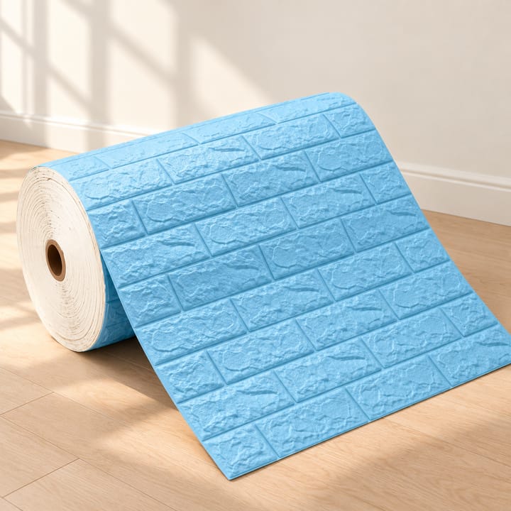Embossed Foam Brick Wall Panel, Blue