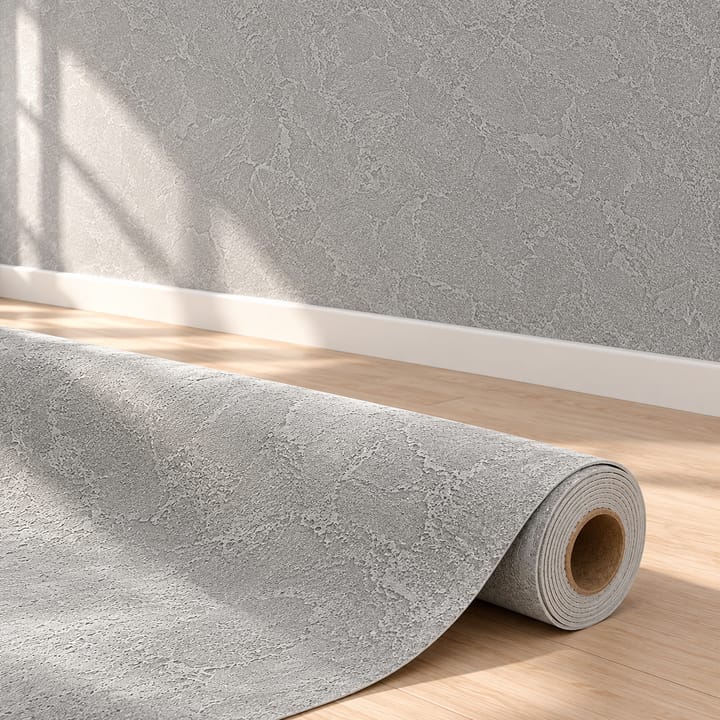 Concrete gray finish in a salon, with close-ups of the roll