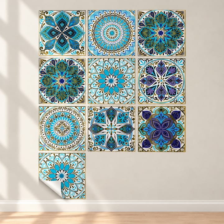 Mandala Peel and Stick Tile Sticker, Blue and green mandala