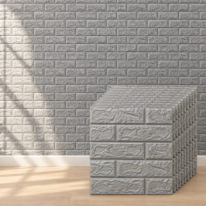 3D Foam Brick Wall Panels, Silver