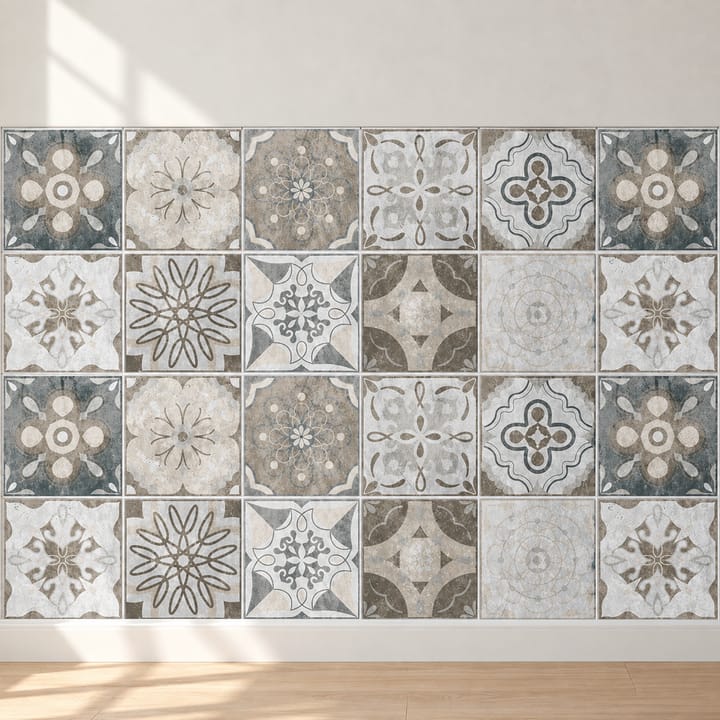 Geometric and Floral Peel and Stick Tile Stickers, Gray and white floral