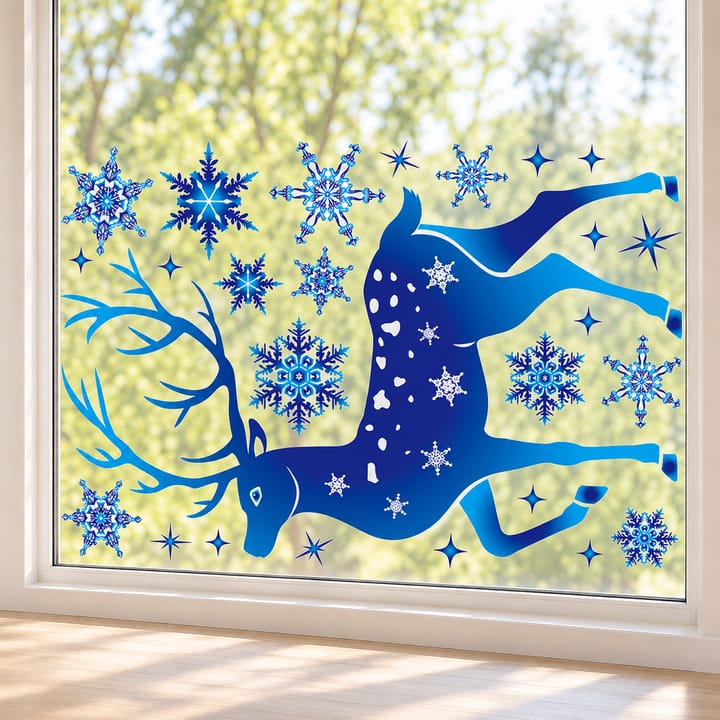 Blue Snowflake and Reindeer Window Clings, Single reindeer with snowflakes