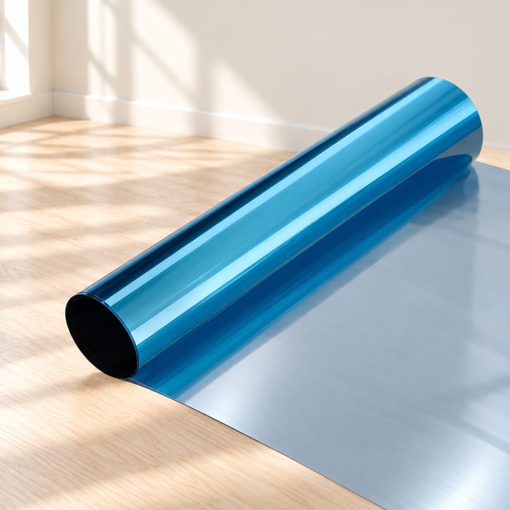 Blue one-way mirror film seen from inside and outside