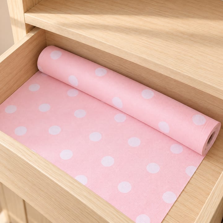 Pink Rose Floral Shelf Liner Roll, Pink with white dots