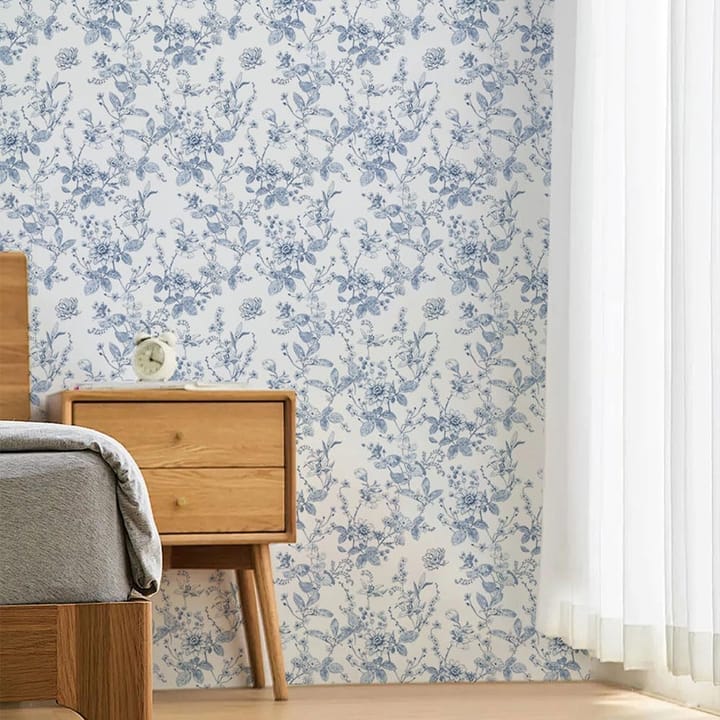 Vintage Blue Floral Vinyl Wallpaper