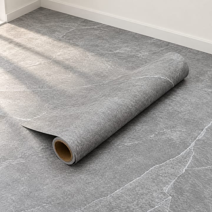 Stone Look Peel and Stick Floor Tile Roll, Dark gray stone