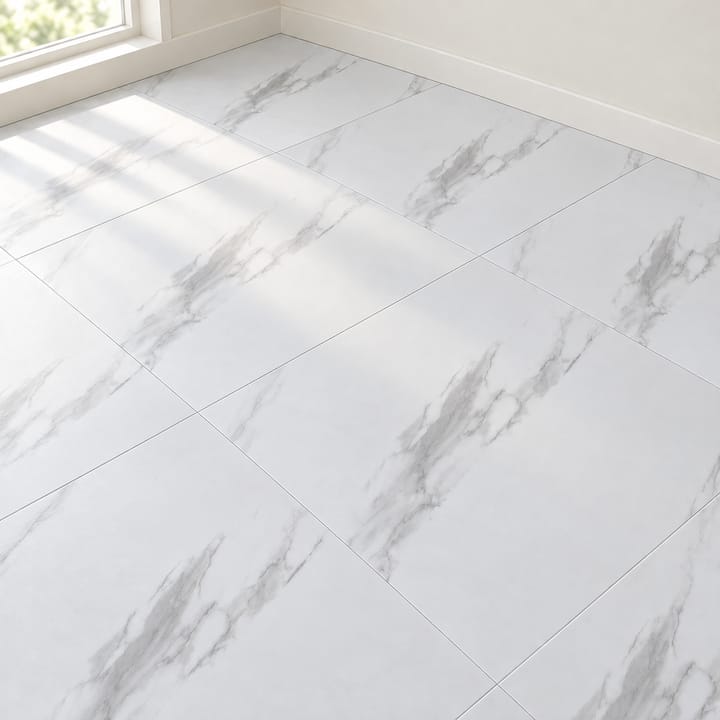 Peel and Stick Vinyl Floor Tile, White marble matte