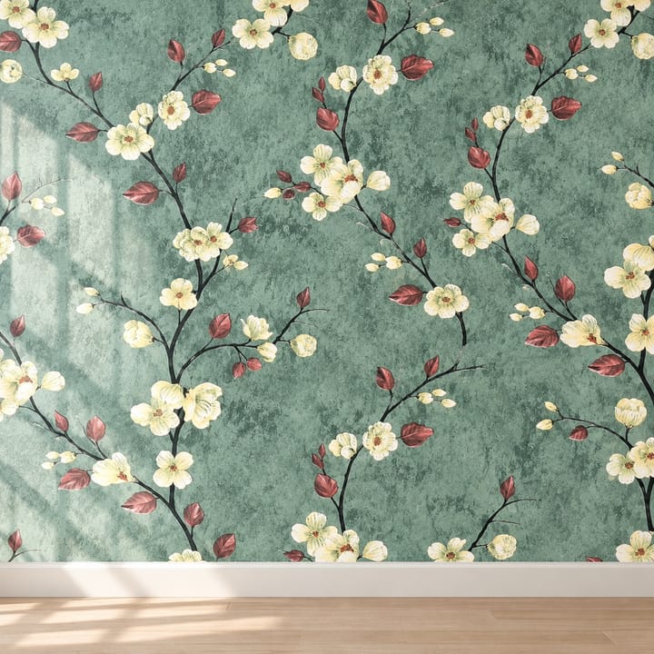 Vintage Floral Leaf Peel and Stick Wallpaper, Green floral