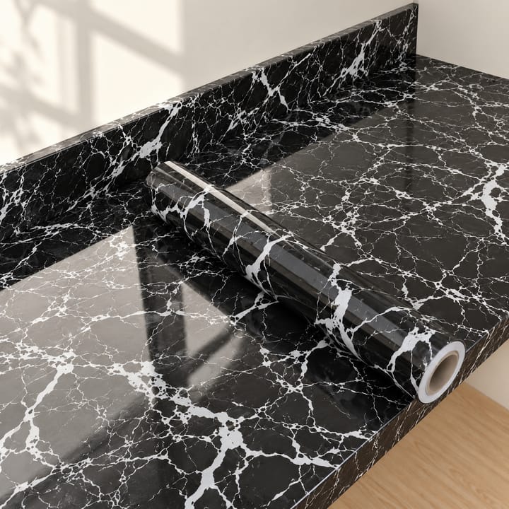 Marble Pattern Self-Adhesive Contact Paper, Black with white veining