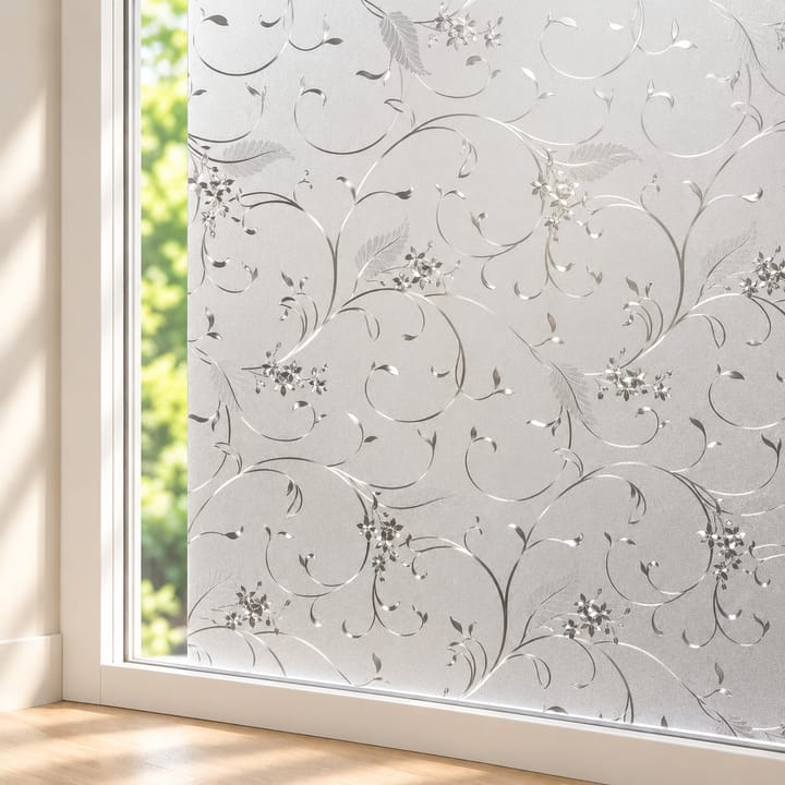 Matte Frosted Static Cling Window Film, White vine scroll