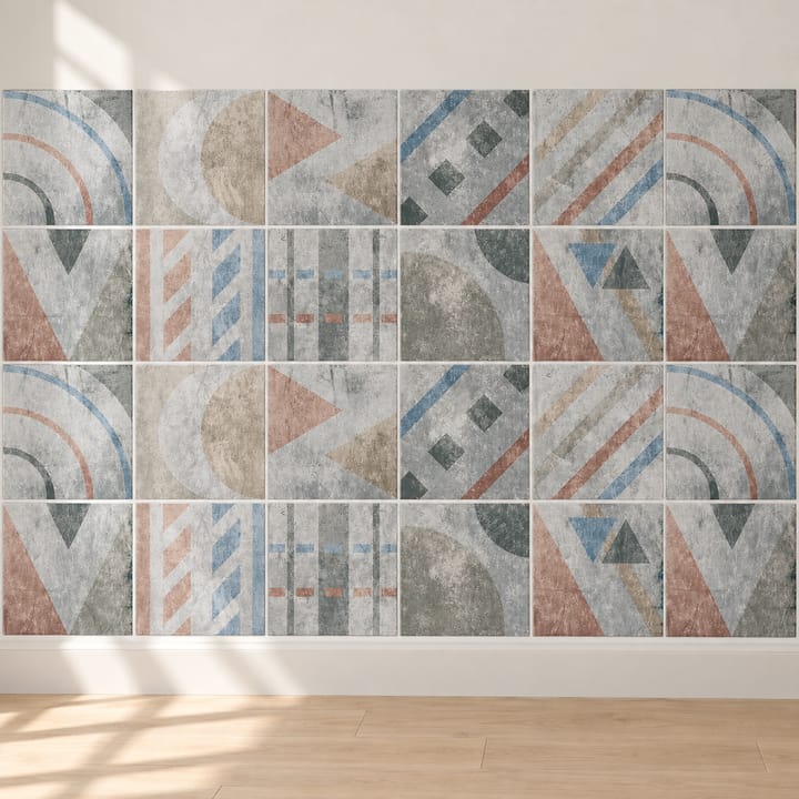 Geometric and Floral Peel and Stick Tile Stickers, Gray concrete geometric