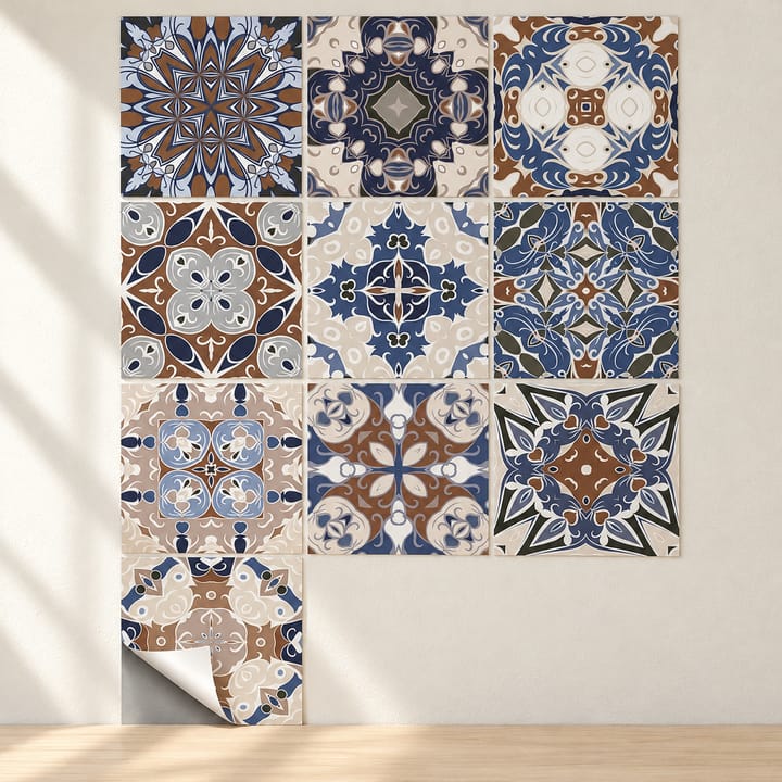 Medallion Mix Peel and Stick Tile Sticker, Navy and brown medallion mix