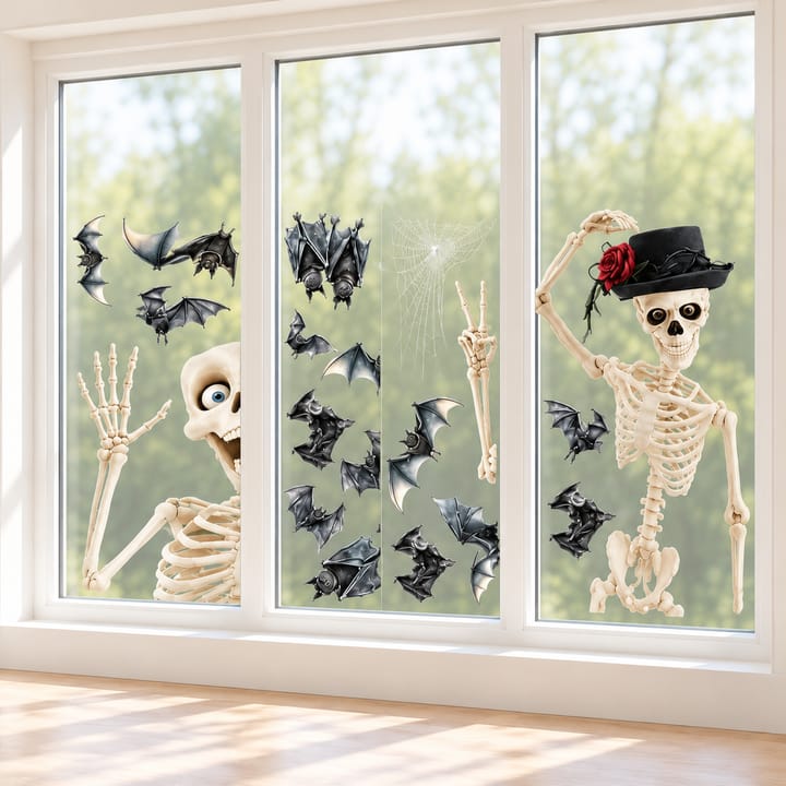 Halloween Skeleton Static Window Clings, 4 sheets