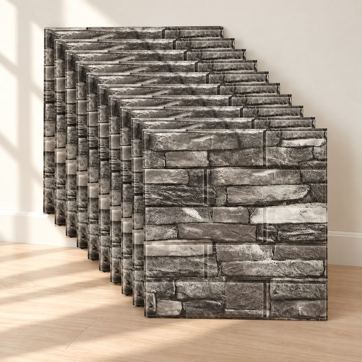 Peel and Stick 3D Foam Wall Panels, Dark gray stone