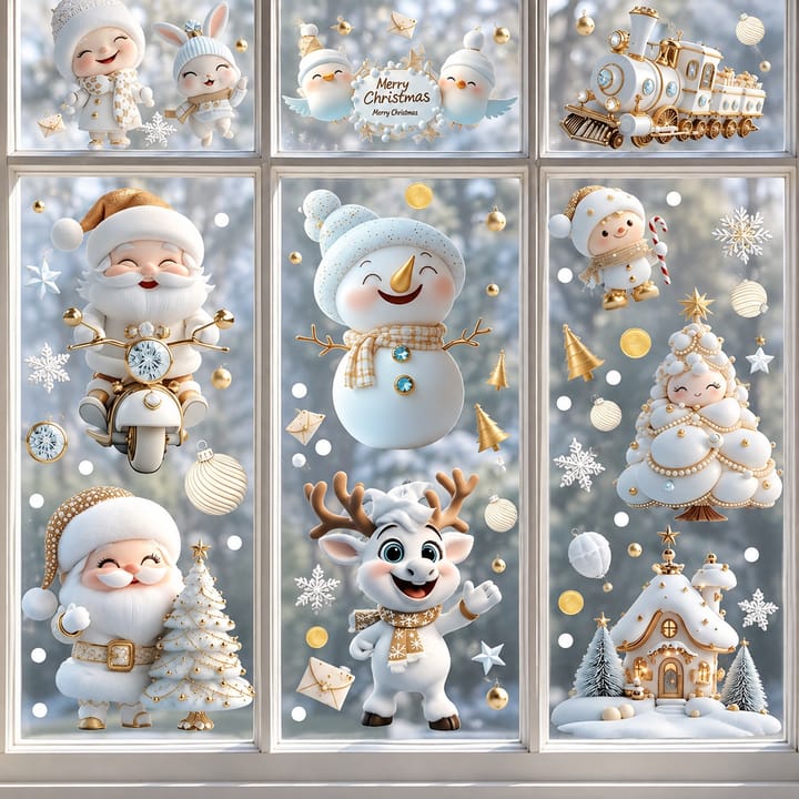 White and Gold Christmas Window Clings