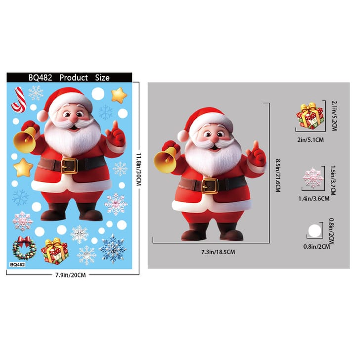 Christmas Static Cling Window Decorations, Santa with horn