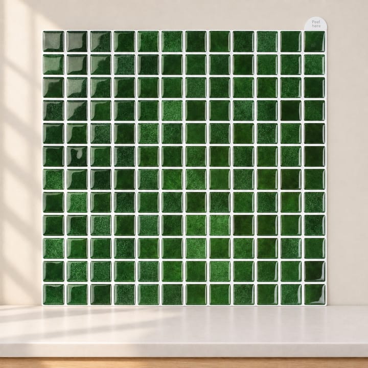 Mosaic Self-Adhesive Backsplash Tile Sheet, Dark green