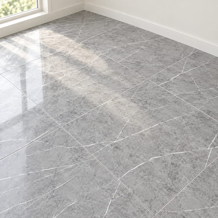 Peel and Stick Vinyl Floor Tile, Light gray marble bright