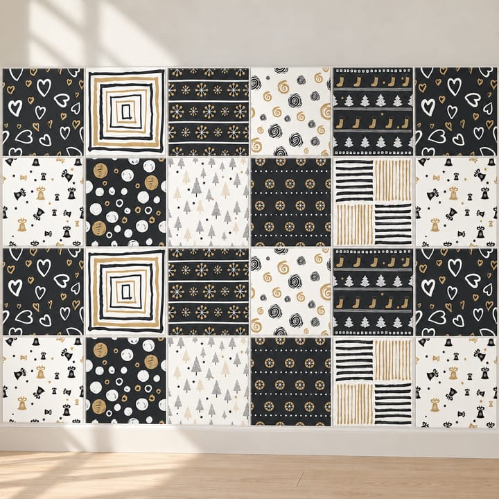 Geometric and Floral Peel and Stick Tile Stickers, Black, white and gold modern