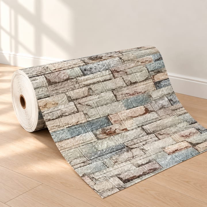 Embossed Foam Brick Wall Panel, Blue gray