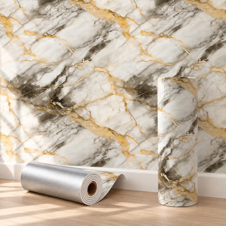 Marble Foam Peel and Stick Wallpaper, White and gold marble