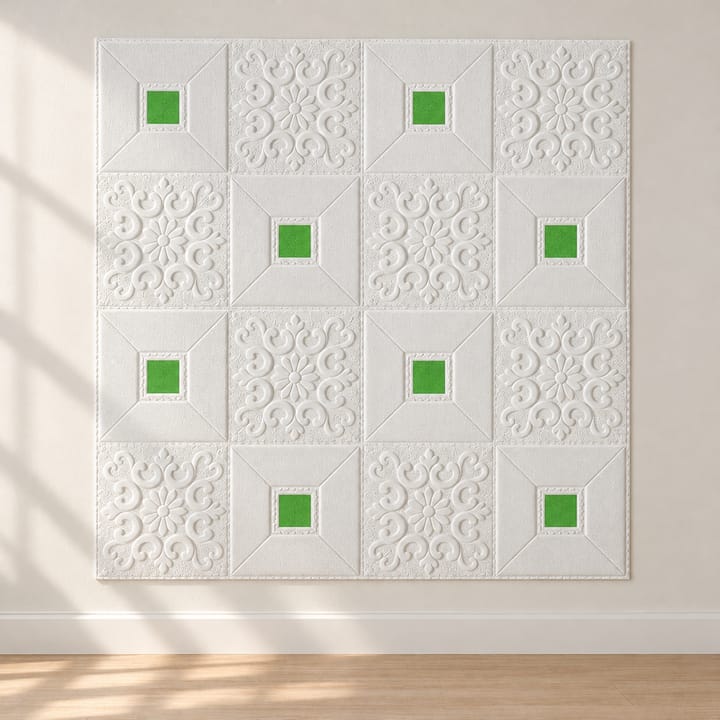 Embossed foam tile with green inset squares