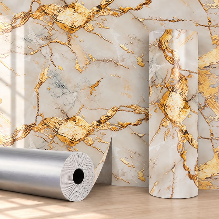 Marble Vein Peel and Stick Wallpaper, Cream and gold marble