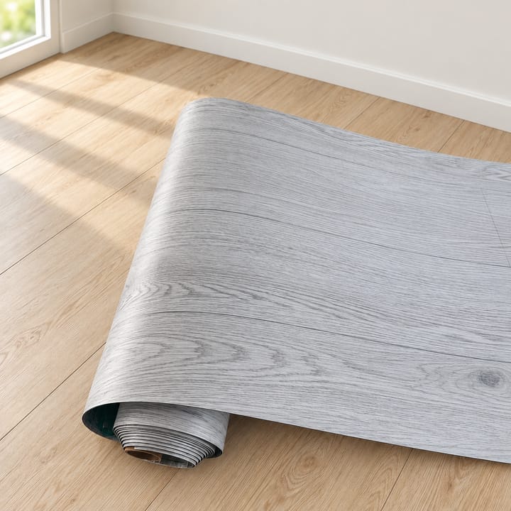 Adhesive Vinyl Floor Plank Roll, Gray wood