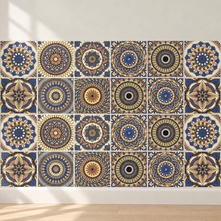 Geometric and Floral Peel and Stick Tile Stickers, Navy and gold mandala