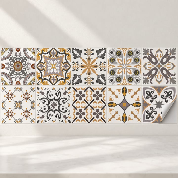 Medallion Mix Peel and Stick Tile Sticker, Brown and gold geometric mix