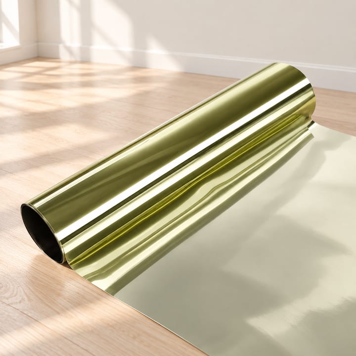 Gold one-way mirror film seen from inside and outside