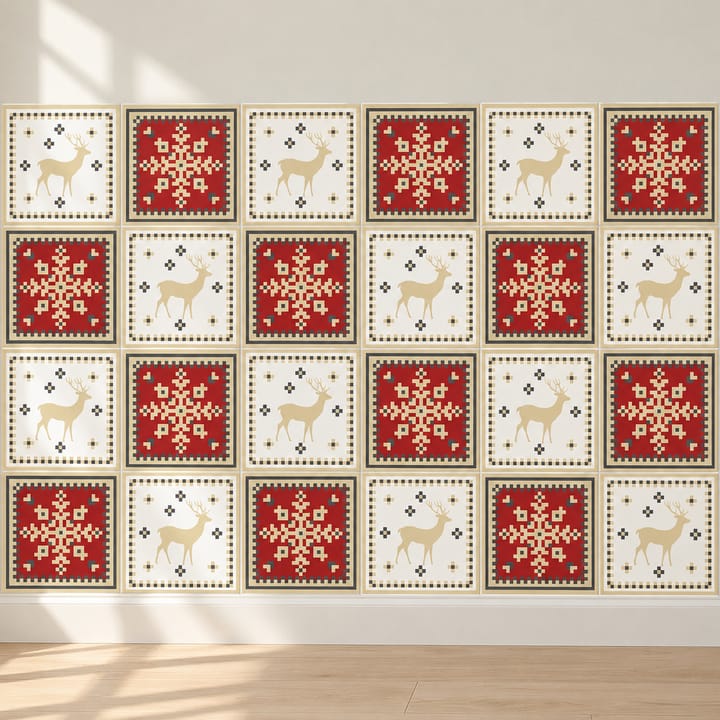 Geometric and Floral Peel and Stick Tile Stickers, Red and cream Christmas