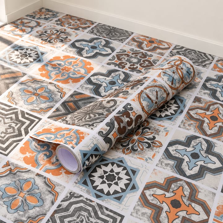 Stone Look Peel and Stick Floor Tile Roll, Blue and brown tile pattern