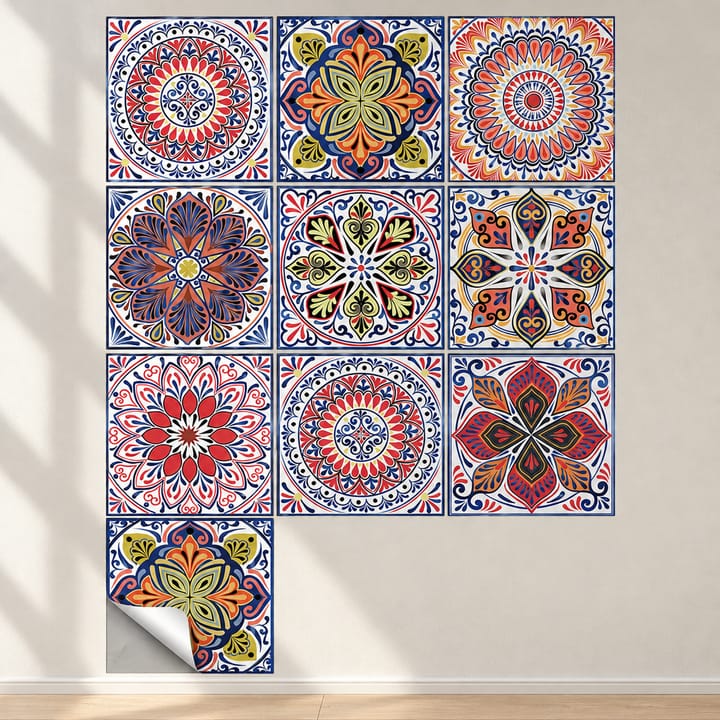 Mandala Peel and Stick Tile Sticker, Red and blue mandala