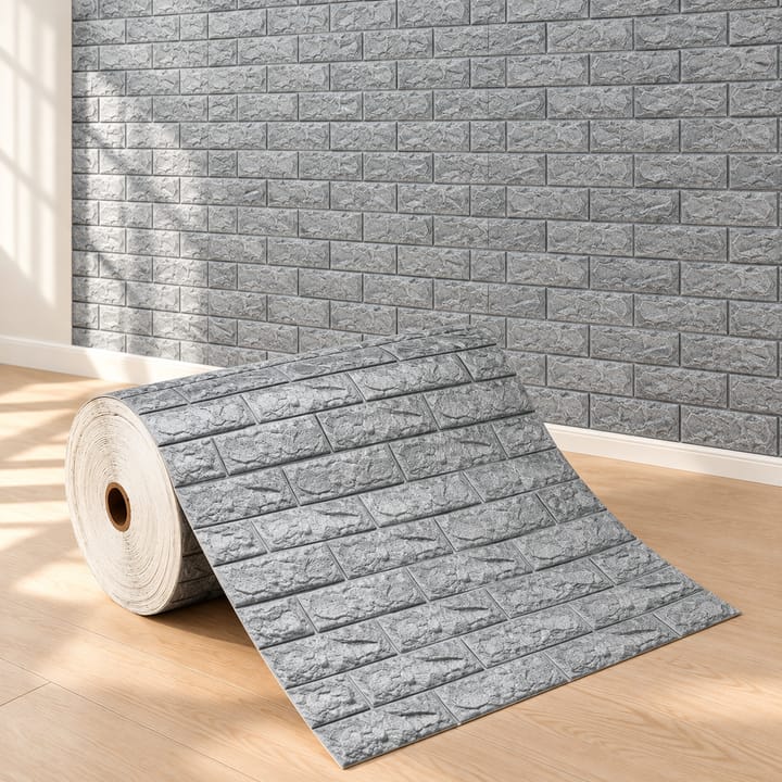Embossed Foam Brick Wall Panel, Gray