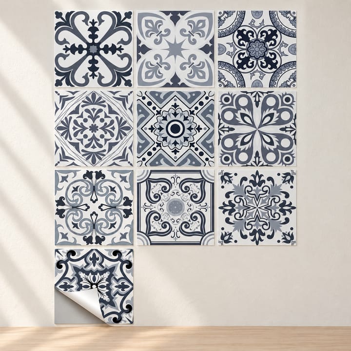 Medallion Mix Peel and Stick Tile Sticker, Navy and gray scroll mix