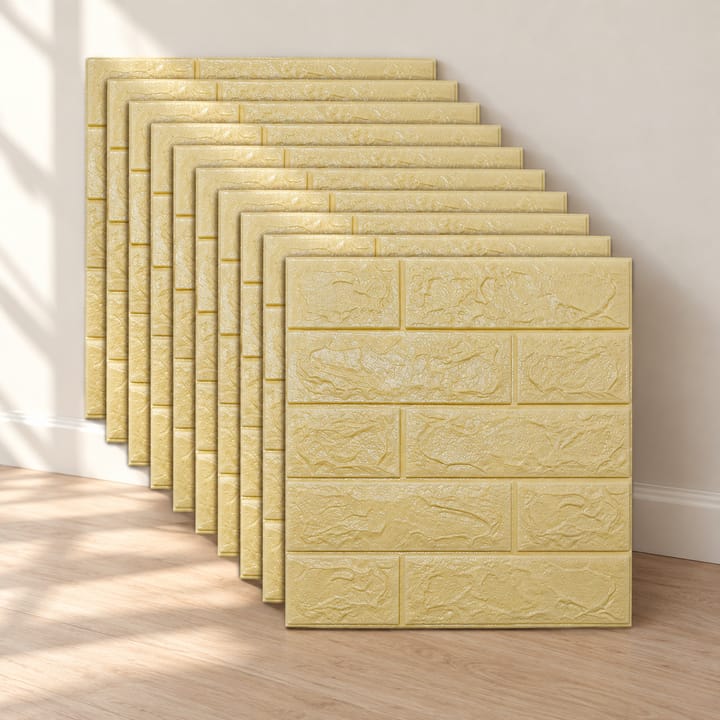 Stack of sand foam brick tiles, 13.8 by 15 in