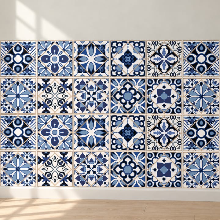 Geometric and Floral Peel and Stick Tile Stickers, Navy and white geometric
