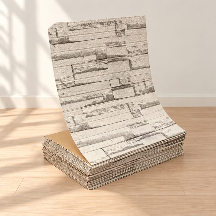 Whitewash stone foam sheet in pale gray and white stacked stone