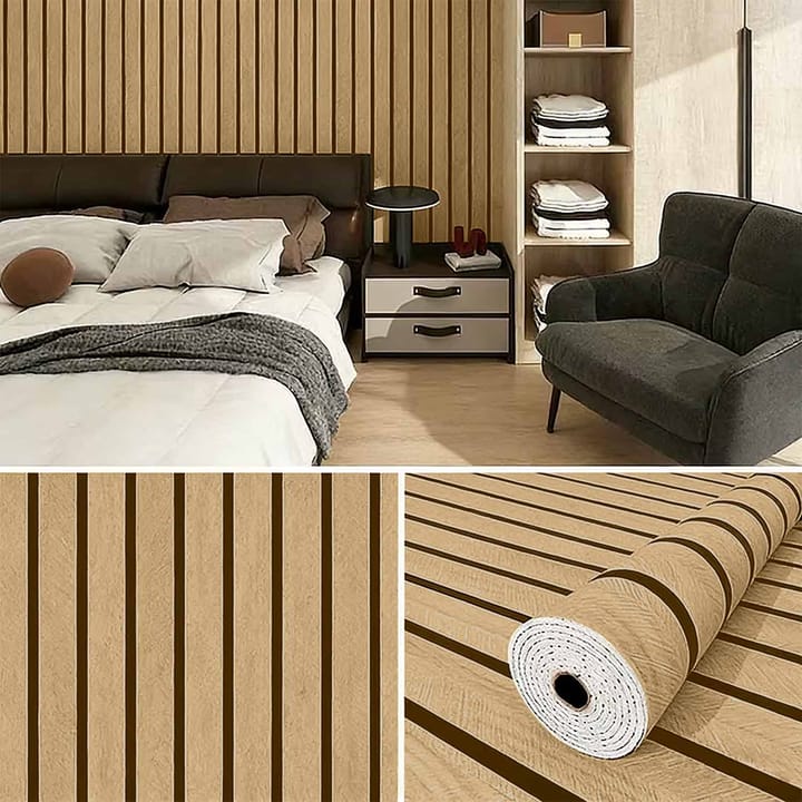 Wood Slat Grain Peel and Stick Wallpaper, Medium wood