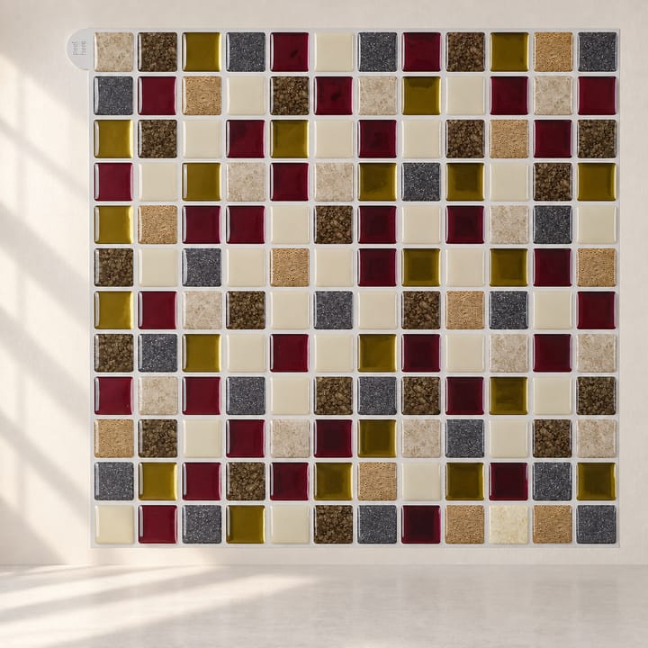 Mosaic Peel and Stick Tile Sheets, Mixed red, brown and cream mosaic