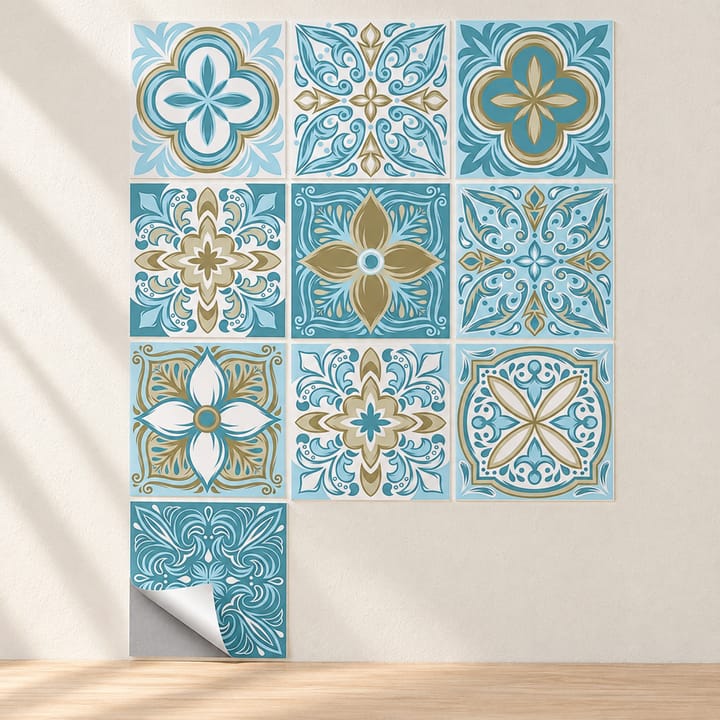 Medallion Mix Peel and Stick Tile Sticker, Teal and gold floral mix