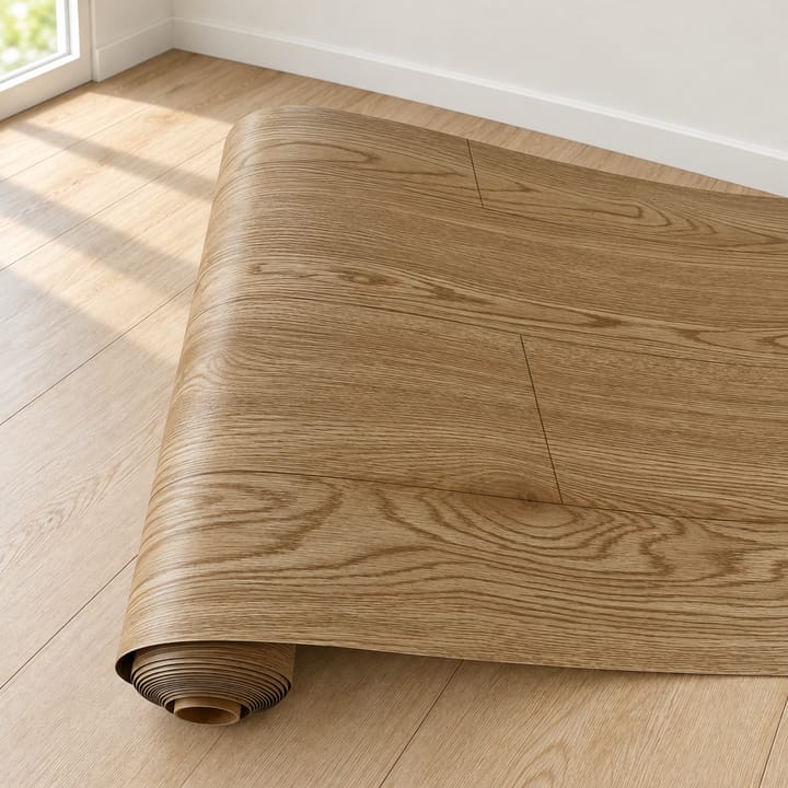 Adhesive Vinyl Floor Plank Roll, Medium brown wood